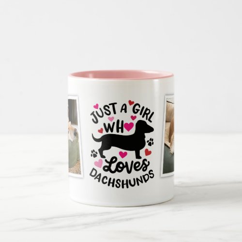 Pink Red Hearts Weiner Dog Lover Photo Coffee Mug