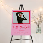 Pink & Red Hello 30th Birthday Photo Welcome Sign<br><div class="desc">Make a bold first impression with this pink and red “Hello 30” birthday photo welcome sign. Personalize it with your favorite picture for a stylish and modern touch that celebrates your milestone in color and confidence. Perfect for entryways,  photo backdrops,  or party table displays.</div>