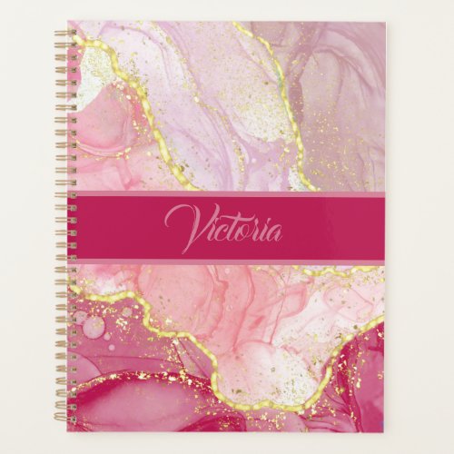 Pink Red Ink Marble With Gold Color Veins   Planner