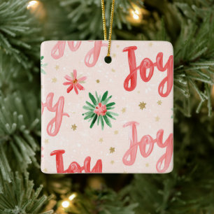 Pink Red Joy Christmas Ceramic Ornament