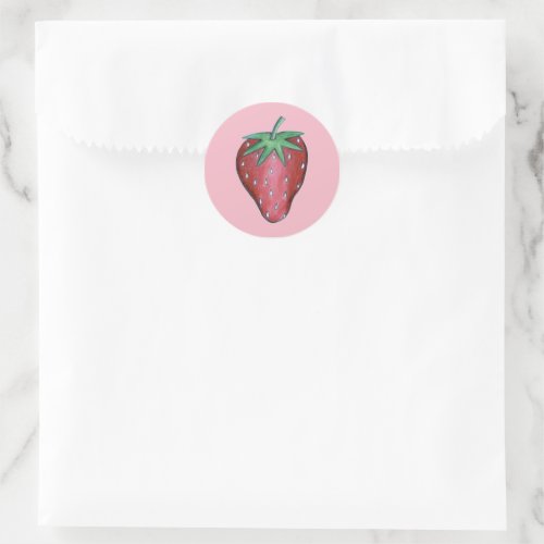 Pink Red Juicy Strawberry Strawberries Fruit Print Classic Round Sticker