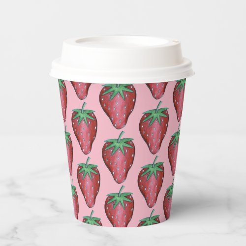Pink Red Juicy Strawberry Strawberries Fruit Print Paper Cups