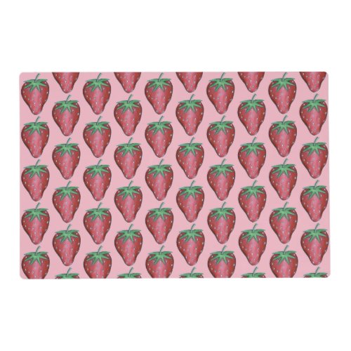 Pink Red Juicy Strawberry Strawberries Fruit Print Placemat