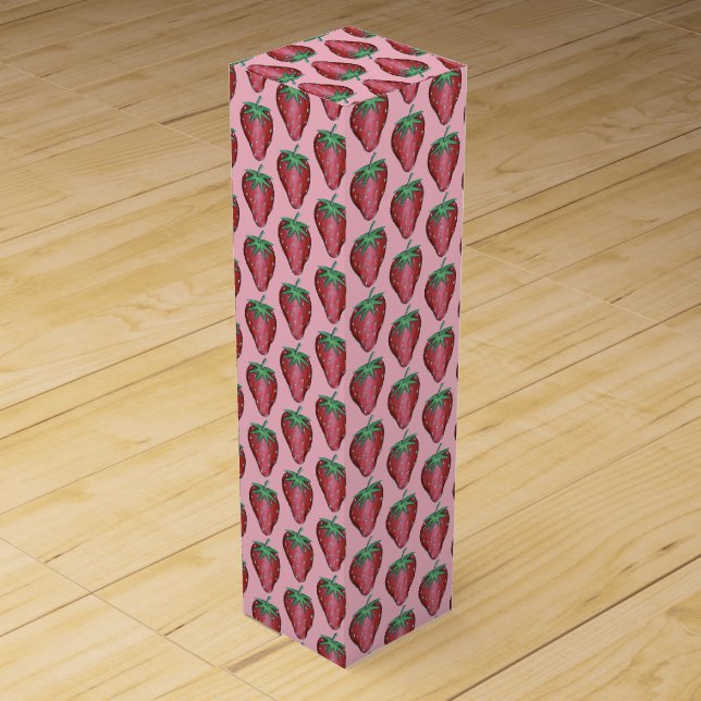 Pink Red Juicy Strawberry Strawberries Fruit Print Wine Box (Front)