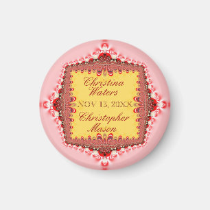Pink Red Lace Wedding Date Announcement Magnet