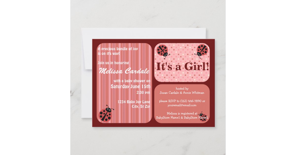 Pink Red Ladybug Baby Shower Invitations Girl Zazzle Com