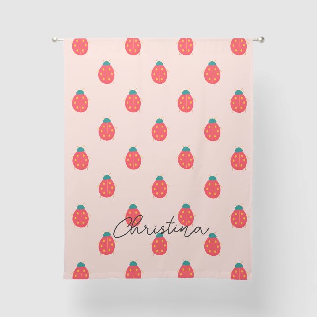 Pink Red Ladybug Girl Bedroom Name Sheer Curtains (Front)