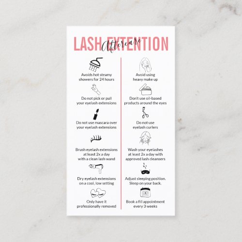 Pink Red Lash Extension Aftercare Business Card