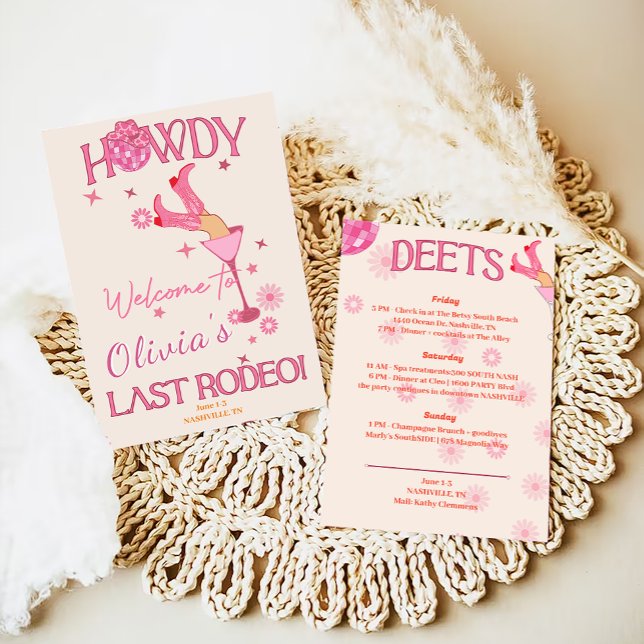 Pink Red Last Rodeo Bachelorette Invitation (Creator Uploaded)
