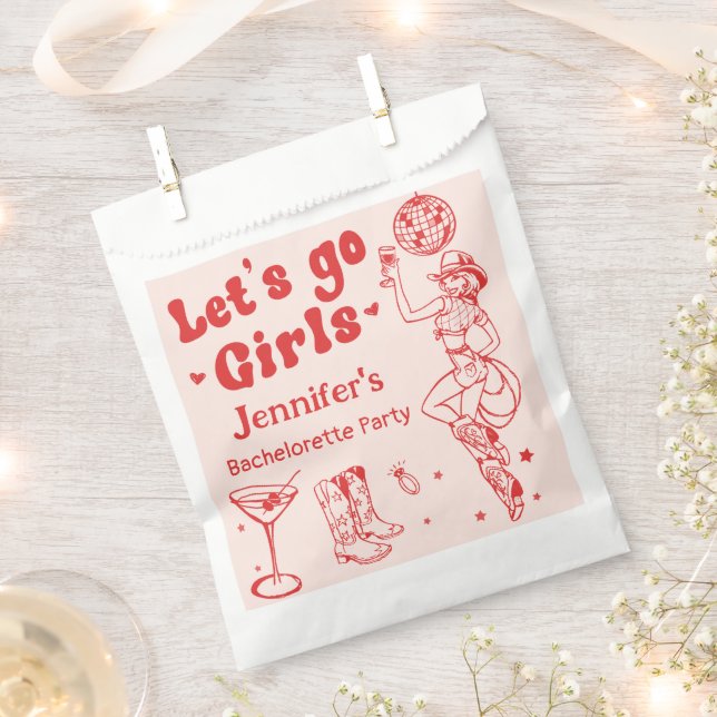 Pink Red Last Rodeo Cowgirl Bachelorette Party Favor Bag (Clipped)