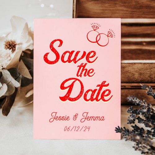 Pink  Red Lesbian Wedding Save The Date Invitation