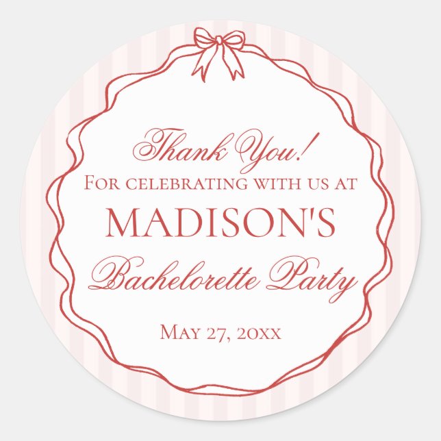 Pink & Red Lingerie Bachelorette Party Favors Classic Round Sticker (Front)