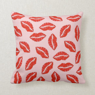 Pink Red Lips Love Lipstick Kiss Kisses Makeup Throw Pillow