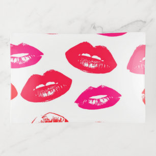 Pink & Red Lips Print Jewelry Dish, Chic Trinket Tray