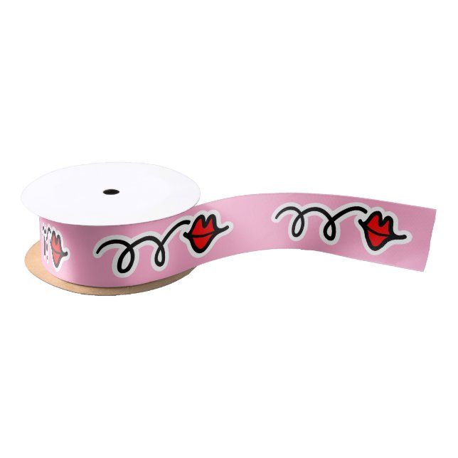 Pink red lips ribbon | Girly kisses for gifts (Spool)