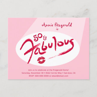 Pink Red Lipstick 50 and Fabulous Birthday Party Invitation Postcard