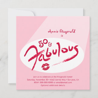 Pink Red Lipstick 50 Fabulous Birthday Party Invitation