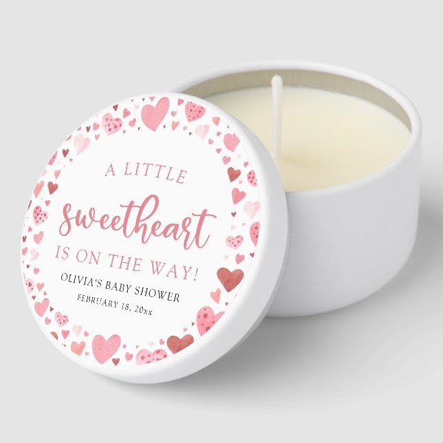 Pink Red Little Sweetheart Valentine Baby Shower Mini Candle Favors (Corner)