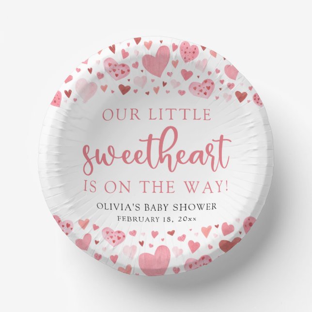 Pink Red Little Sweetheart Valentine Baby Shower Paper Bowls (Front)