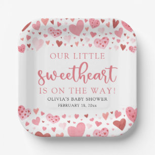 Pink Red Little Sweetheart Valentine Baby Shower Paper Plates