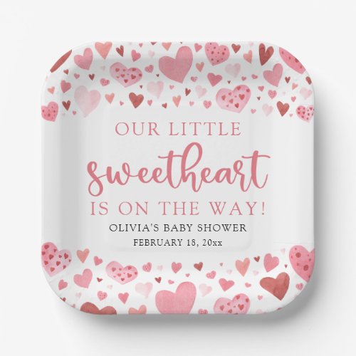 Pink Red Little Sweetheart Valentine Baby Shower Paper Plates