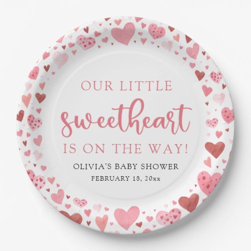 Pink Red Little Sweetheart Valentine Baby Shower Paper Plates