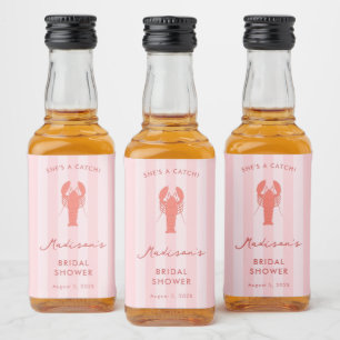 Pink Red Lobster She's A Catch Bridal Shower Favor Liquor Bottle Label