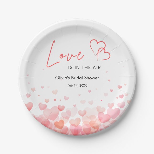Pink & Red Love is in the Air Bridal Shower  Paper Plates (Front)