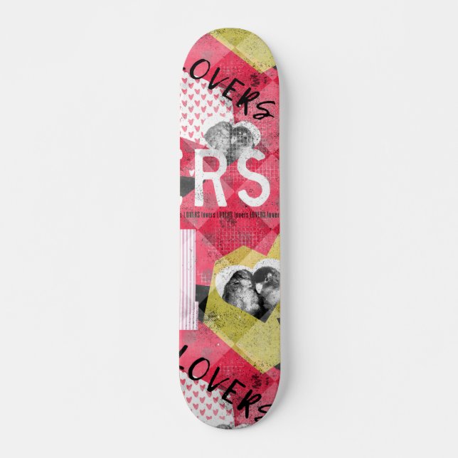 Pink red love themed collage  skateboard (Front)