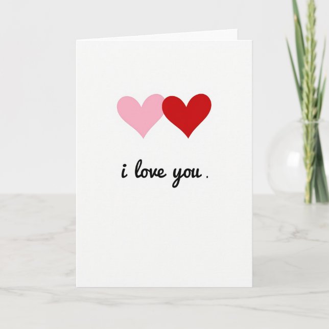 Pink Red Matte Hearts I Love You Card (Front)