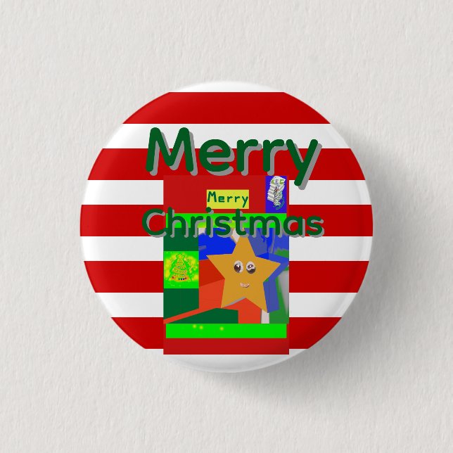 Pink Red Merry Christmas  Button (Front)
