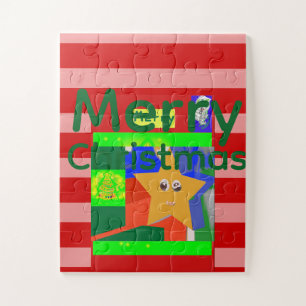 Pink Red Merry Christmas Jigsaw Puzzle