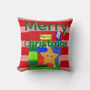 Pink Red Merry Christmas Throw Pillow