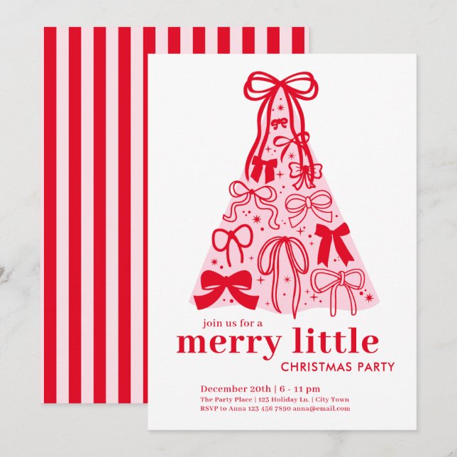 Pink Red Merry Little Christmas Holiday Party Invitation (Front/Back)