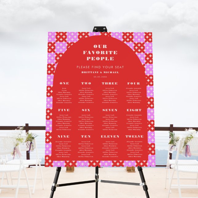 Pink Red Mid Century Mod 12 Tables Wedding Seating Foam Board (Creator Uploaded)