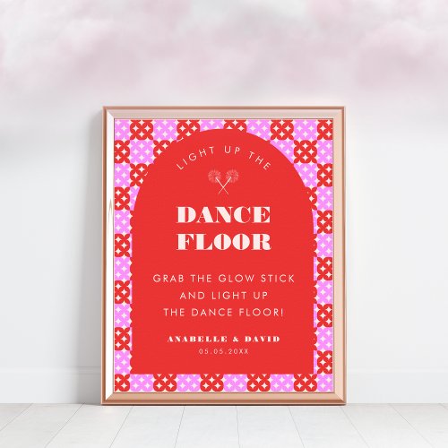 Pink Red Mid Century Mod Dance Floor Wedding Sign