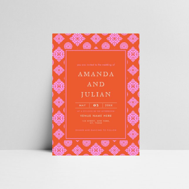 Pink & Red Mid Century Modern All in One Wedding Invitation (Creator Uploaded)