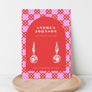 Pink Red Mid Century Modern Arch Earring Display Business Card by LovelyVibeZ at Zazzle