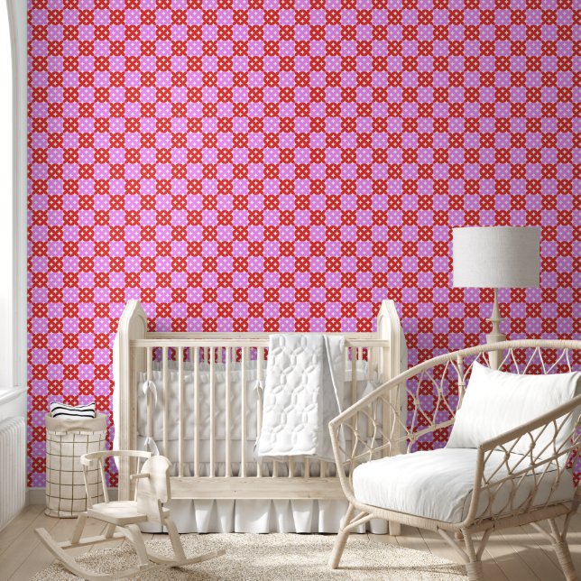 Pink Red Mid Century Modern Retro Mod Peel & Stick Wallpaper (Kids)