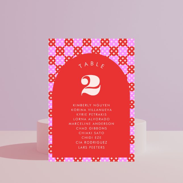 Pink Red Mid Century Modern Seating Names Wedding Table Number (Creator Uploaded)