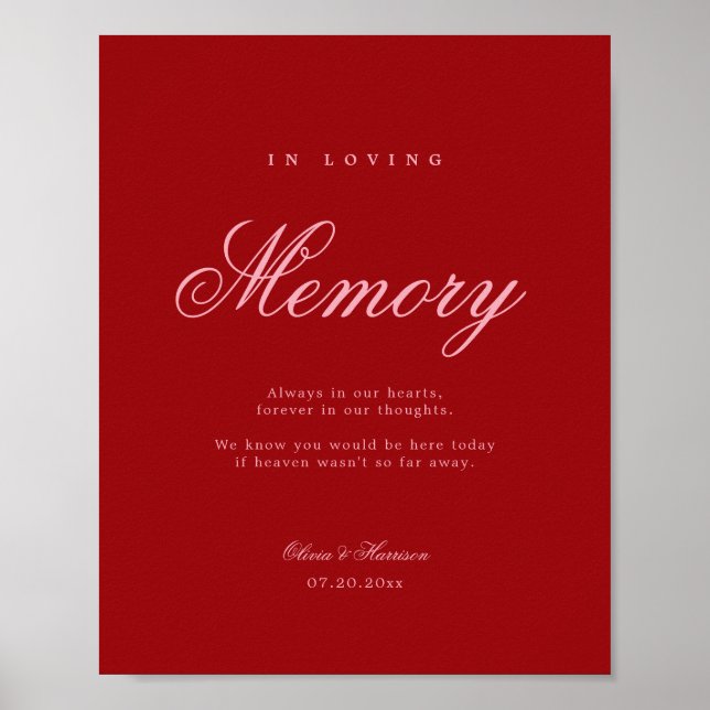 Pink Red Minimal Romantic Wedding Memorial Sign (Front)