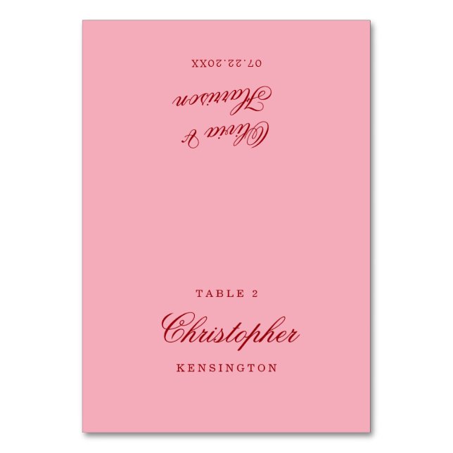 Pink Red Minimal Romantic Wedding Place Cards (Front)