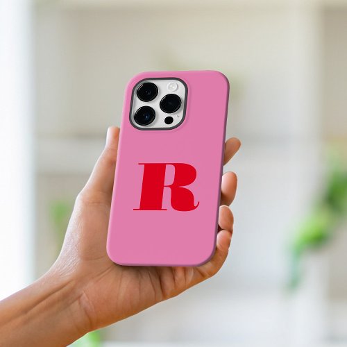 Pink Red Minimalist Modern Initial Bold Monogram iPhone 15 Pro Max Case