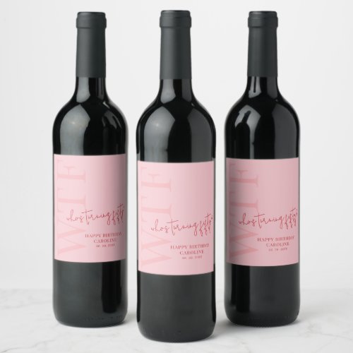 Pink Red Modern 50th Birthday Wine Label