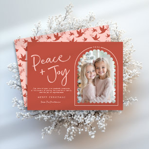 Pink Red Modern Arch Peace Joy Photo Christmas Holiday Card