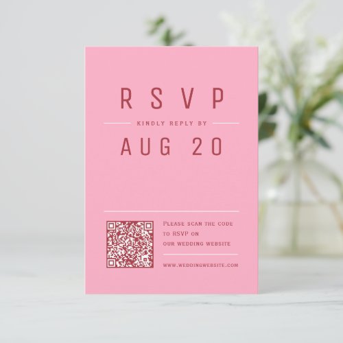 Pink Red Modern Chic Simple Typography QR code RSVP Card