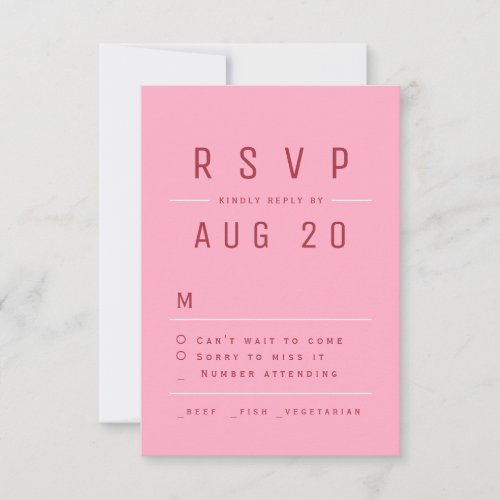 Pink Red Modern Chic Simple Typography Wedding RSVP Card
