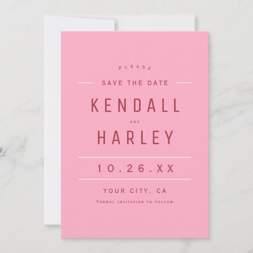 Pink Red Modern Chic Typography Simple Photo Save The Date