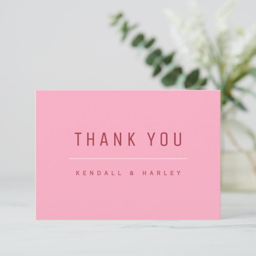 Pink Red Modern Chic Typography Simple  Thank You Card