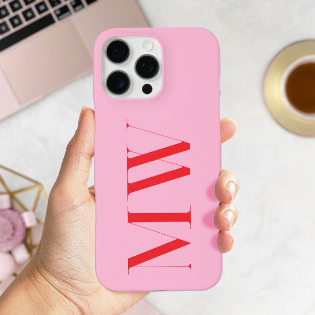 Pink Red Modern Minimalist Initial Monogram Case-Mate iPhone Case (Creator Uploaded)
